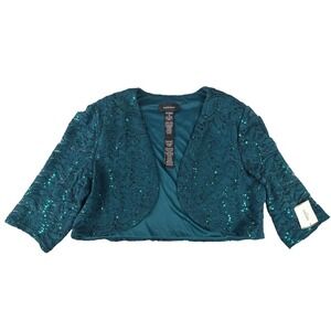 R&M Richards Womens Teal Sequin Lace Bolero Shrug Jacket 18